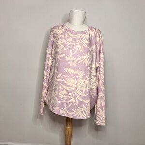 Lucky Brand Purple and Cream Floral Long Sleeve Top